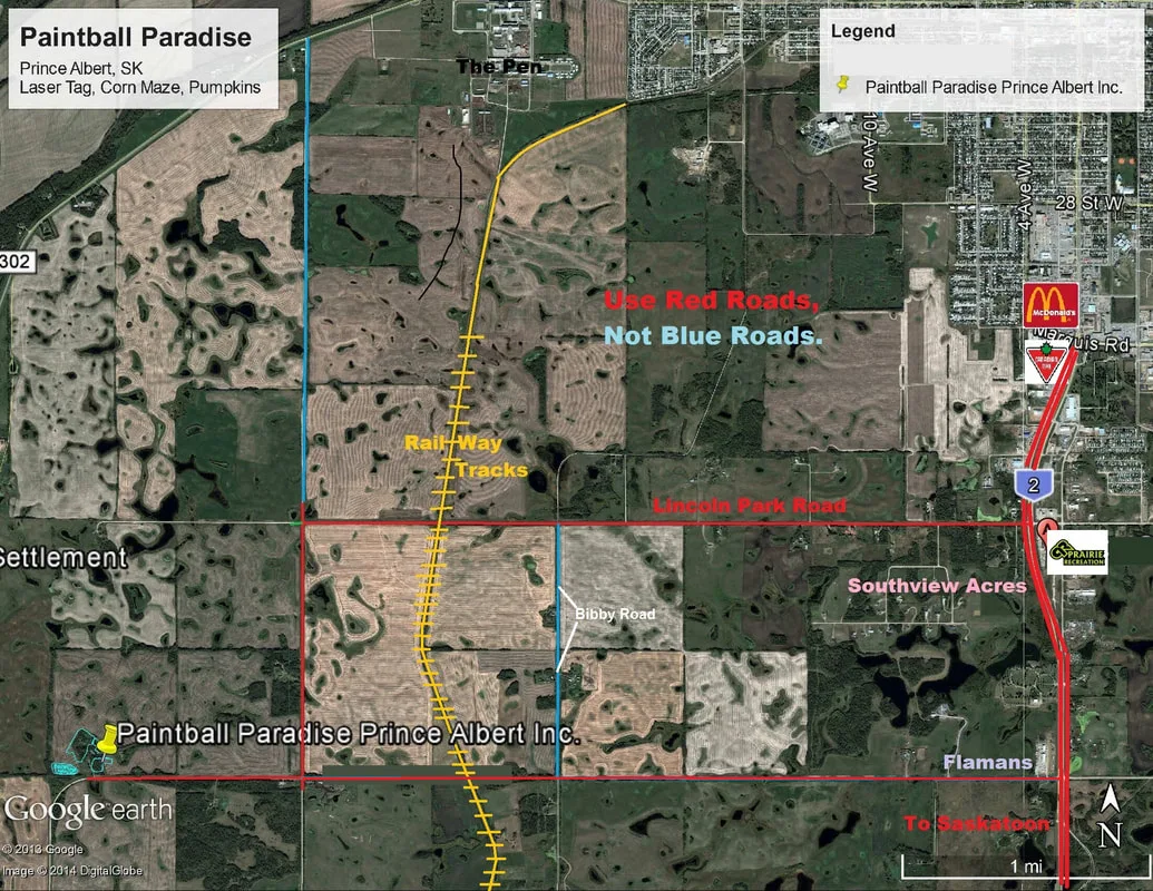 Map to Paintball Paradise Prince Albert